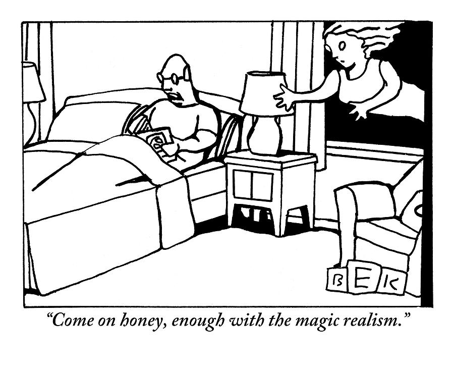 A Man In Bed Speaks To His Wife Who Is Floating Drawing by Bruce Eric Kaplan A Man In Bed Speaks To His Wife Who Is Floating Drawing by Bruce Eric Kaplan