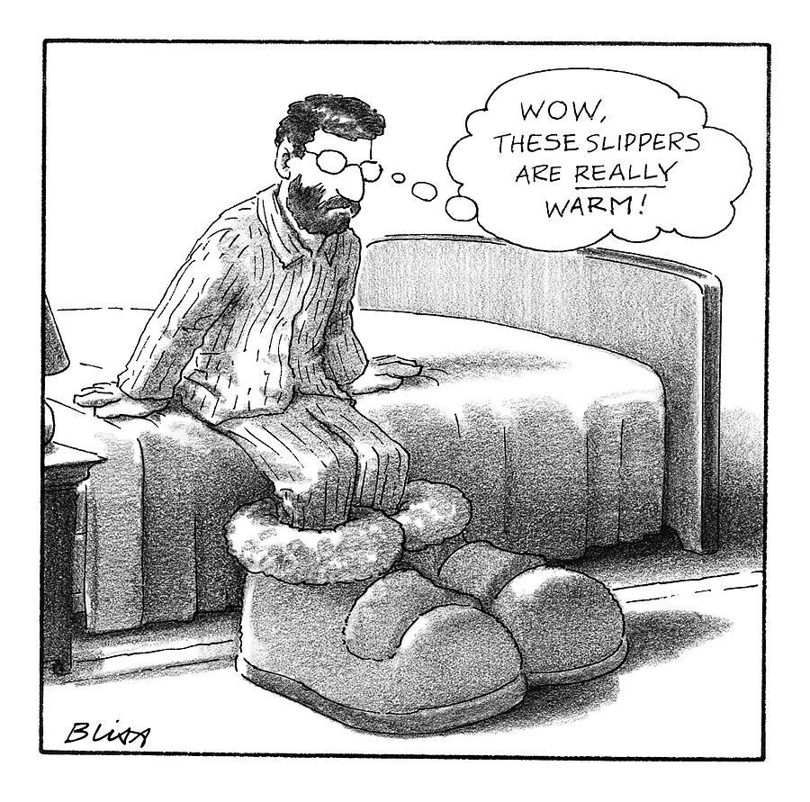 A Man In Pajamas Stepping Out Of Bed Remarks Drawing by Harry Bliss