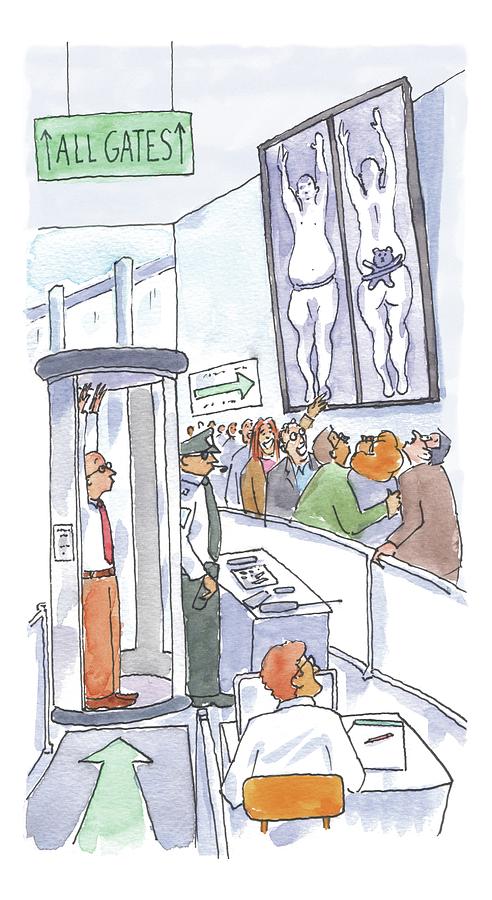 A Man Is Is Held Up By Airport Security Drawing by Michael Crawford