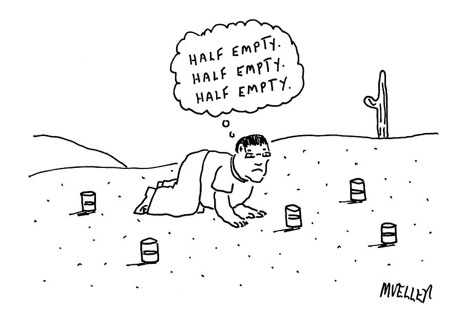 Optimism Drawing - A Man Is Seen Crawling Through The Desert by Peter Mueller