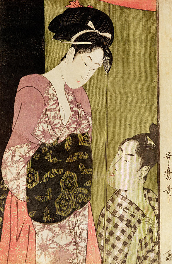 Paintbrush Still Life Photograph - A Man Painting A Woman Woodblock Print by Kitagawa Utamaro