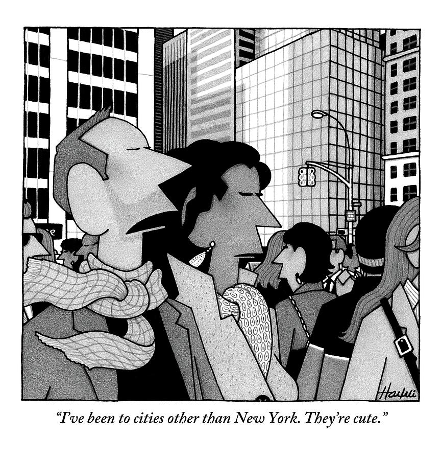 A Man Speaks To His Wife In The Midst Of New York Drawing by William Haefeli A Man Speaks To His Wife In The Midst Of New York Drawing by William Haefeli