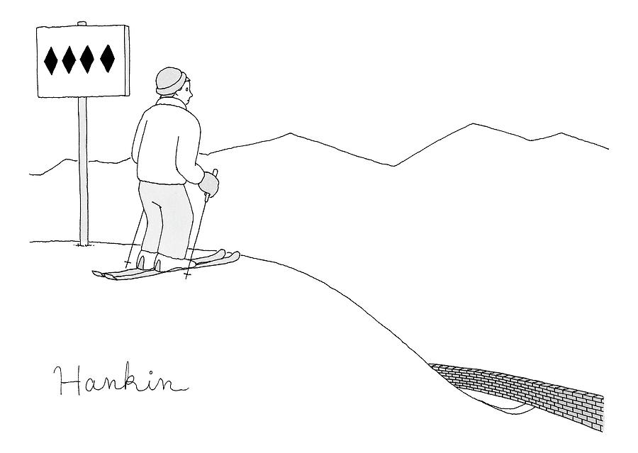 A Man Stands At The Top Of A Ski Slope Drawing by Charlie Hankin