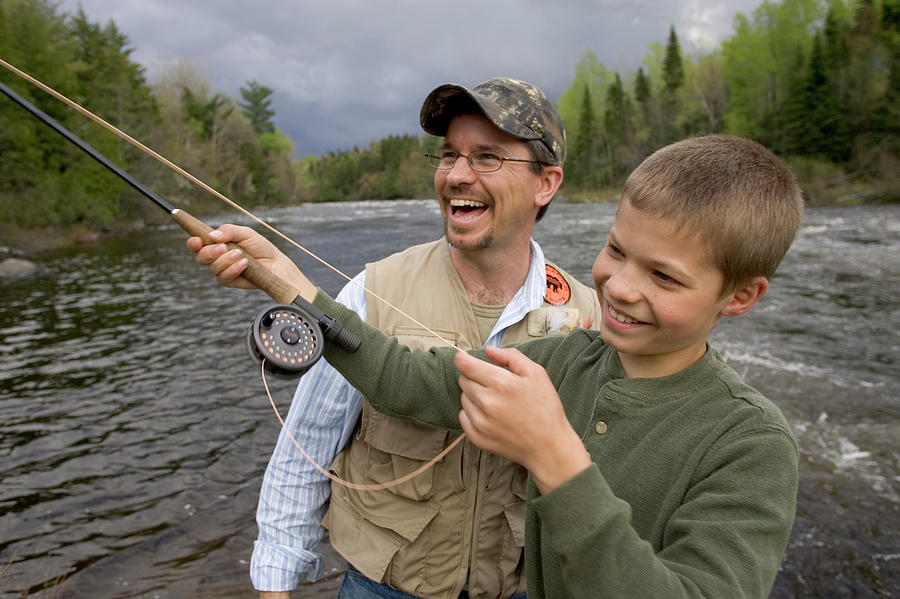 A Man Teaches His Son How To Fly Fish Photograph by David Mclain - Fine ...