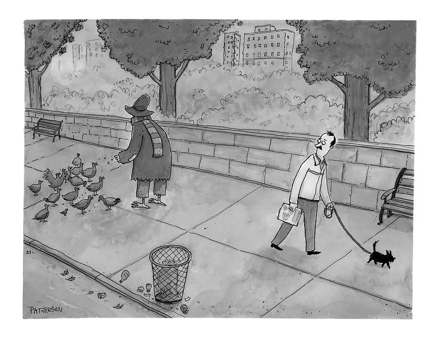 A Man Walking His Dog Sees A Mysterious Figure Drawing by Jason Patterson