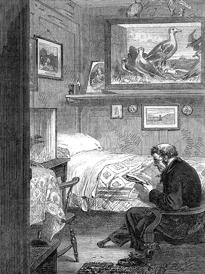 A Man With A Wooden Leg Reads Drawing by Illustrated London News Ltd ...