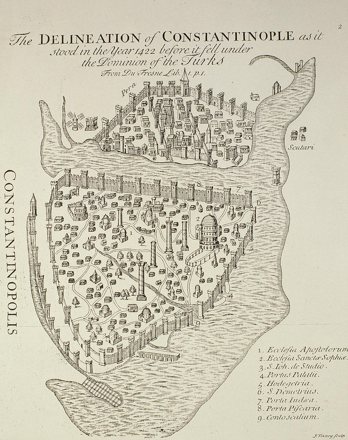 Map Drawing - A map of Constantinople in 1422 by Cristoforo Buondelmonti