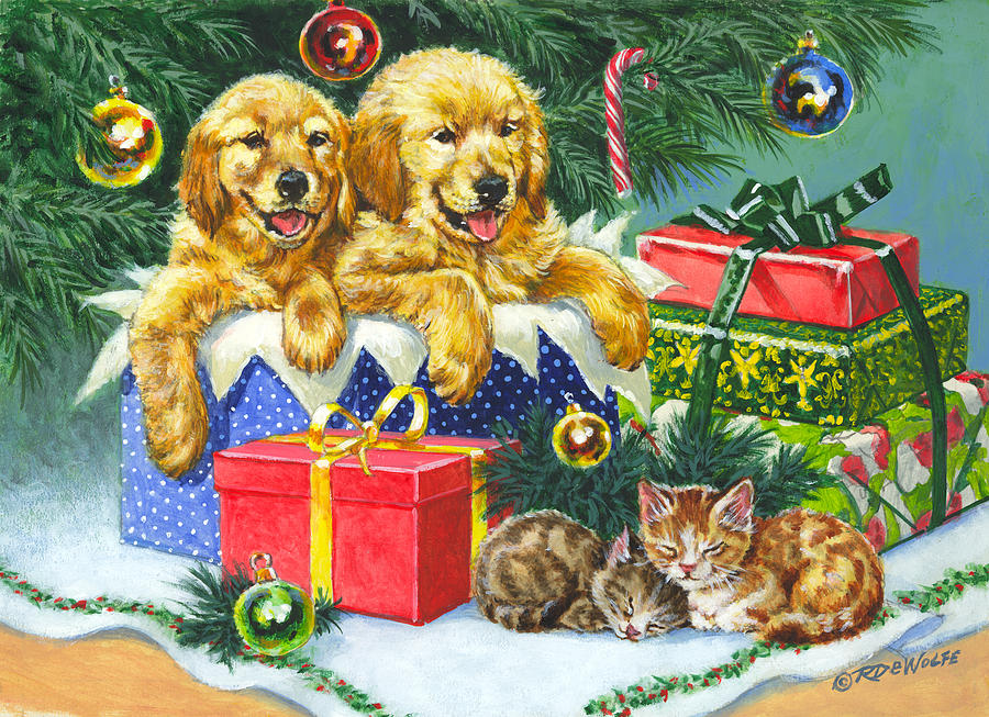 Christmas Painting - A Menagerie Under the Tree by Richard De Wolfe