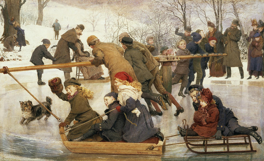 Winter Painting - A Merry go round On The Ice, 1888 by Robert Barnes