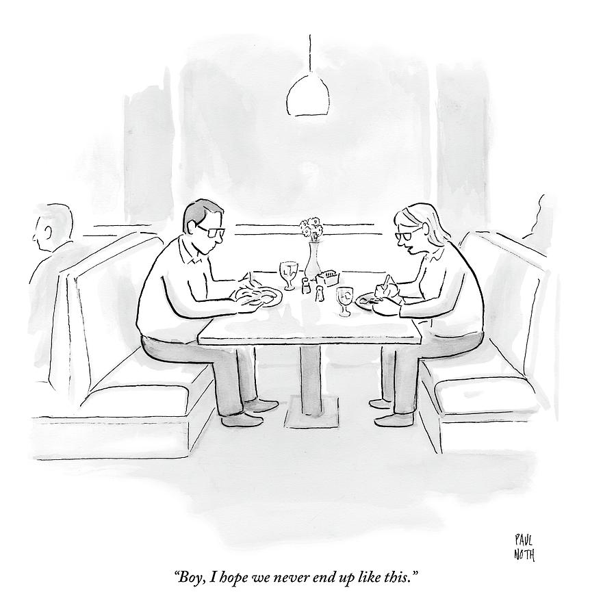 A Middle Aged Woman Tells Her Husband Drawing by Paul Noth