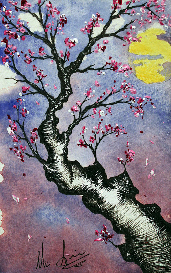 Tree Drawing - A Midnight Blossom by Michael  Aucoin