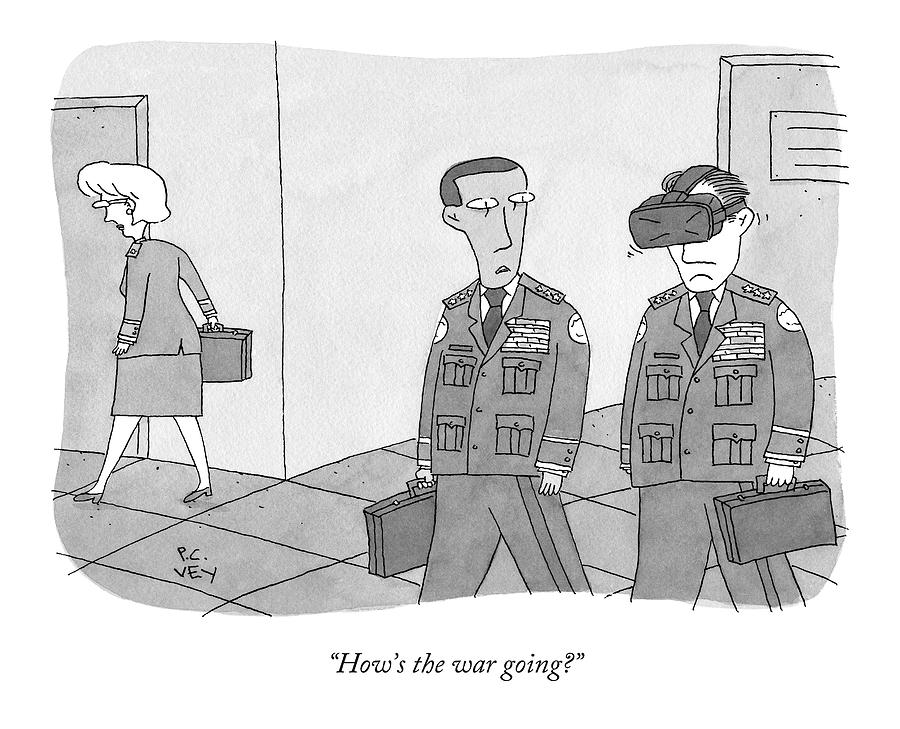 A Military Defense Officer Asks A Second One Drawing by Peter C. Vey