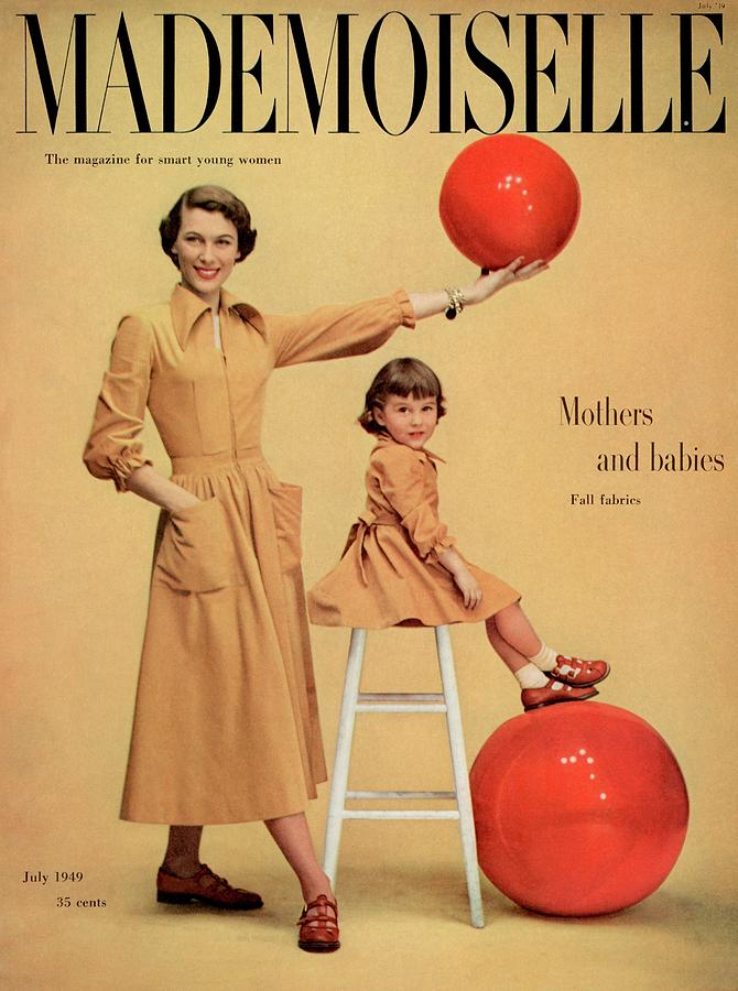 A Model And A Girl With Red Balls Wearing Joan Photograph by Herman Landshoff