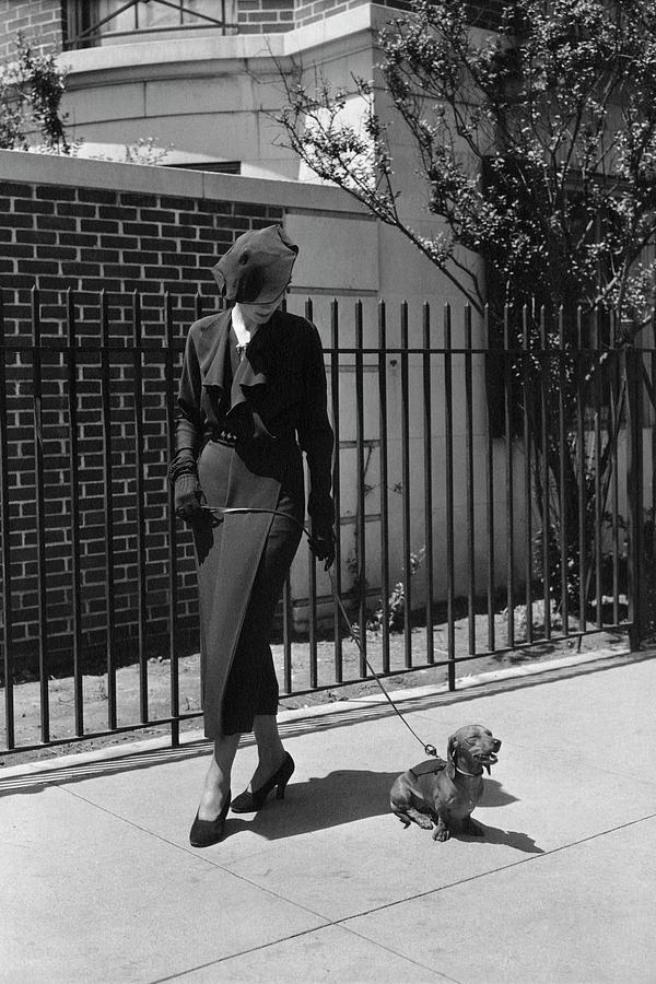 A Model Wearing A Dress Walking A Dog Photograph by Lusha Nelson