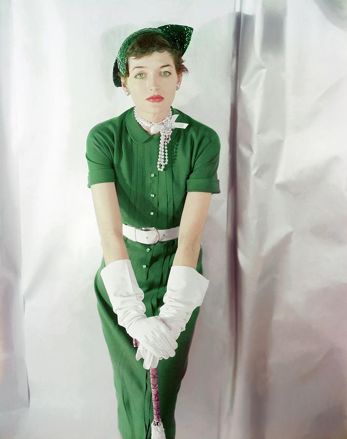 A Model Wearing A Green Dress Photograph by Horst P. Horst
