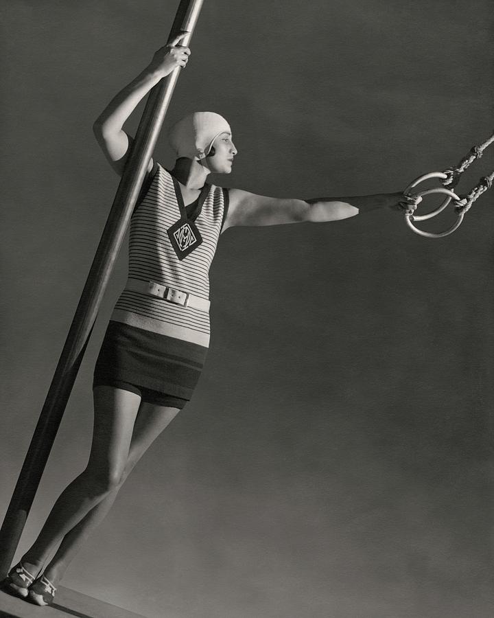 A Model Wearing A Jean Patou Bathing Suit Photograph by George Hoyningen-Huene