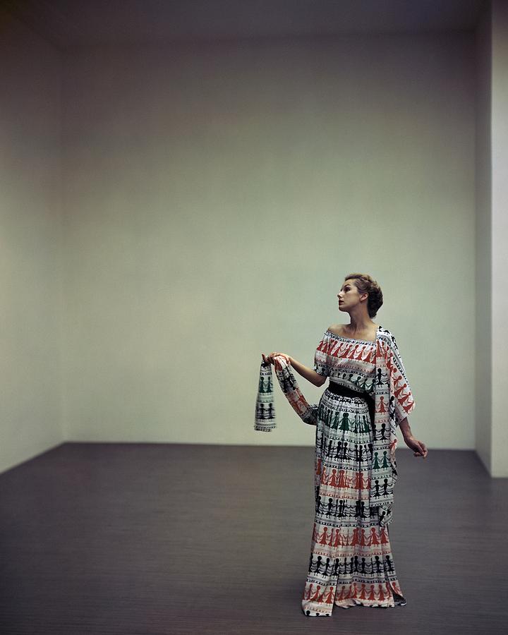 A Model Wearing A Patterned Dress Photograph by Horst P. Horst