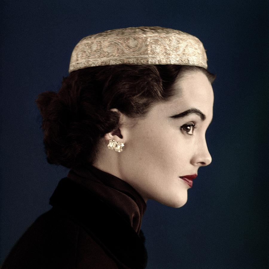 Hat Photograph - A Model Wearing A Siam Hat by Horst P. Horst