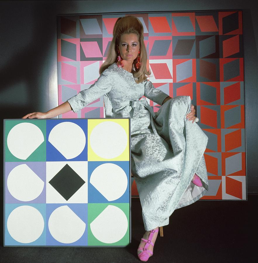 A Model Wearing A Stella Robe With Vasarely Photograph by Horst P. Horst