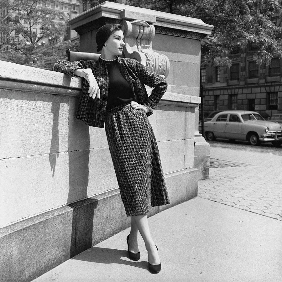 City Photograph - A Model Wearing A Tweed Suit by Horst P. Horst