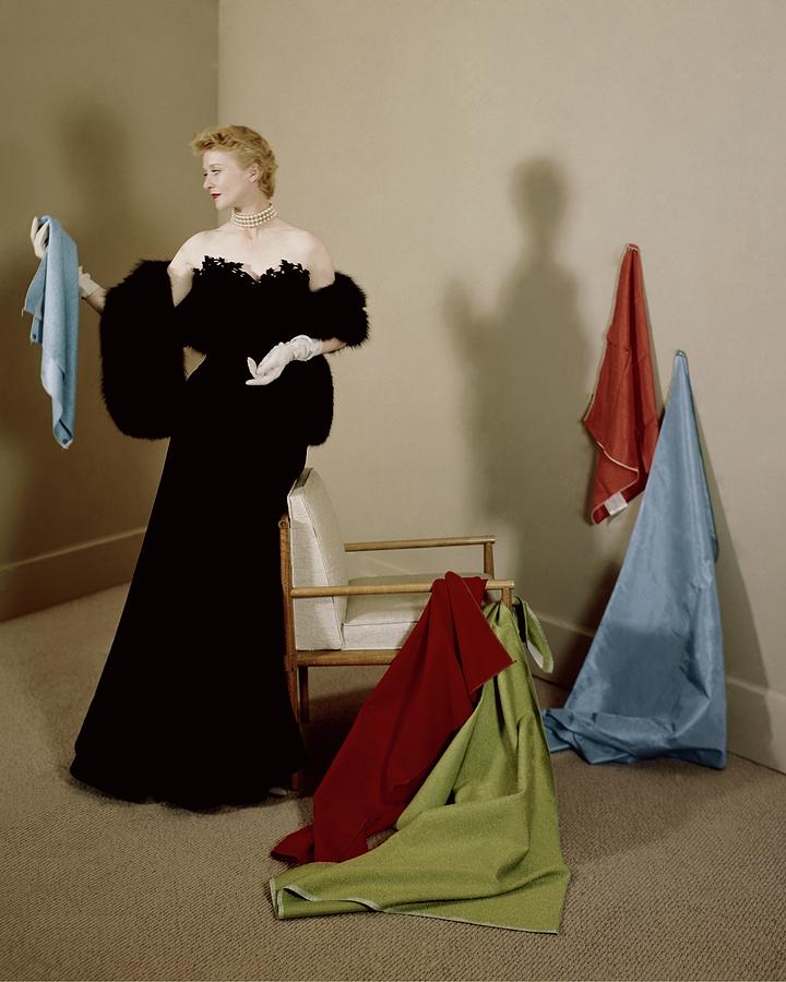 A Model Wearing Strapless Black Gown Photograph by Herbert Matter