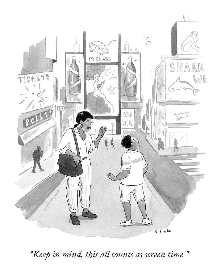 A Mom Says To Her Enraptured Son In Times Square Drawing by Emily Flake