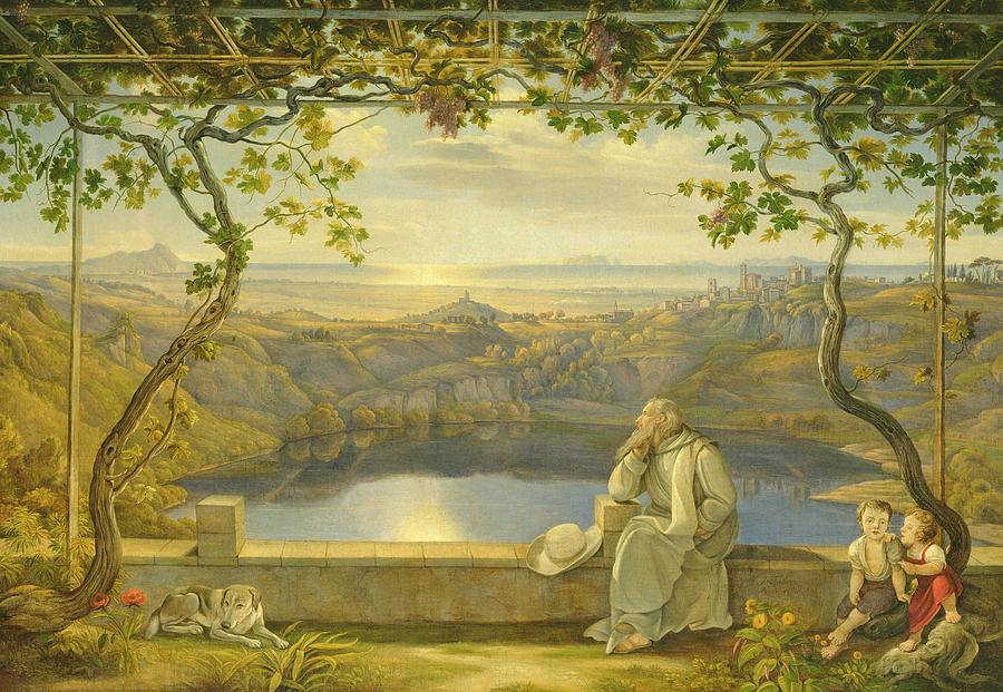 Tree Painting - A Monk on a Terrace at the Nemi Lake by Joachim Faber