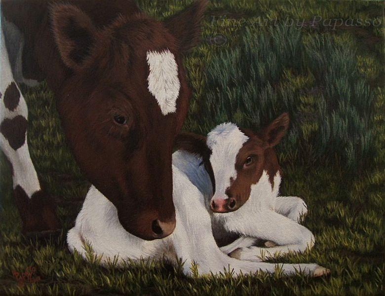 Cow Painting - A Mothers Love by Kathie Papasso