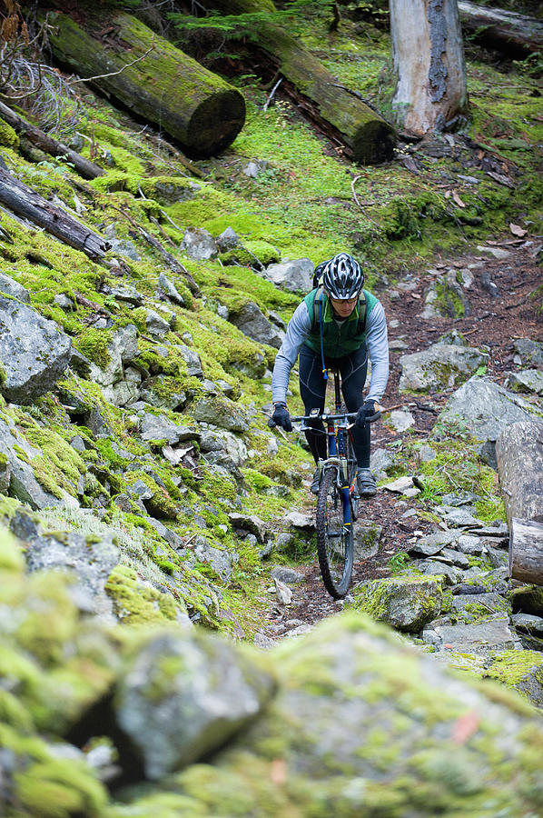 Bicycle Photograph - A Mountain Biker Rides A Rocky, Single by Doug Marshall