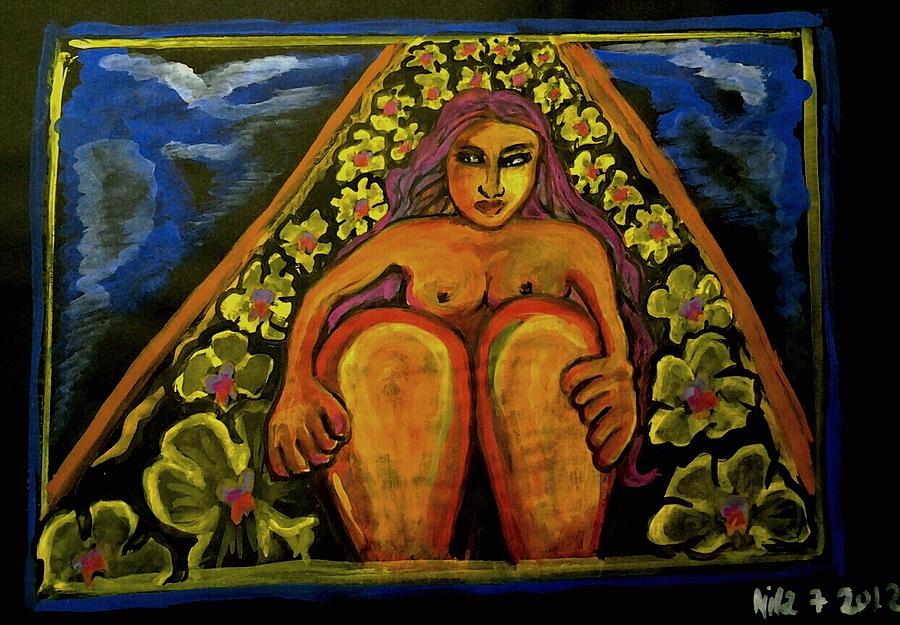 A  mulher  na  canoa de flores  Painting by Nila  Poduschco