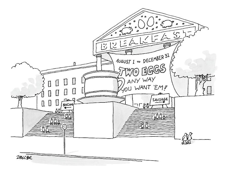 A Museum-like Building Is Dedicated To Breakfast Drawing by Jack Ziegler