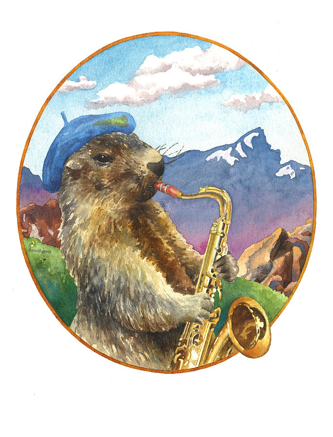 A Musical Marmot Painting by Anne Gifford