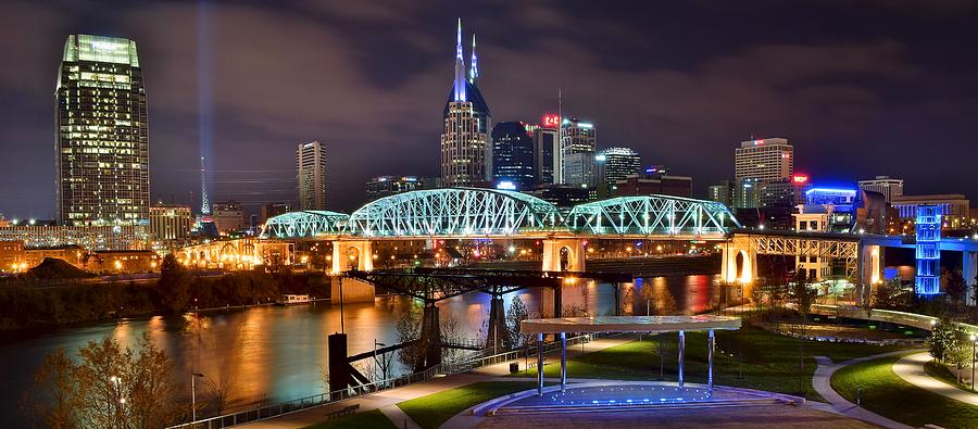 A Nashville Panoramic Night Photograph by Frozen in Time Fine Art Photography
