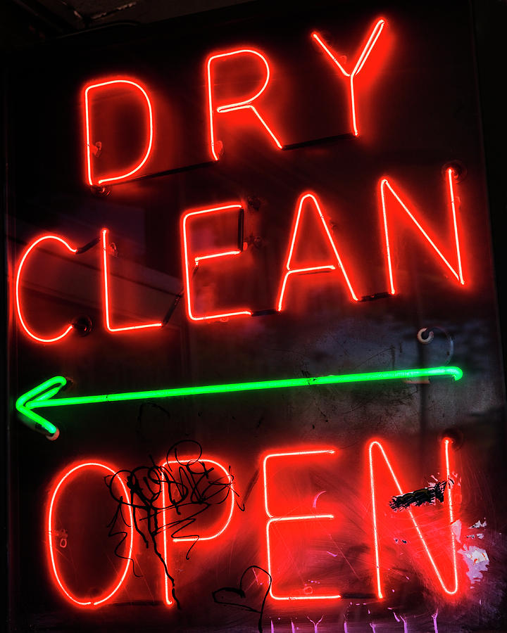 Denver Photograph - A Neon Sign Reading Dry Clean Open by Ron Koeberer