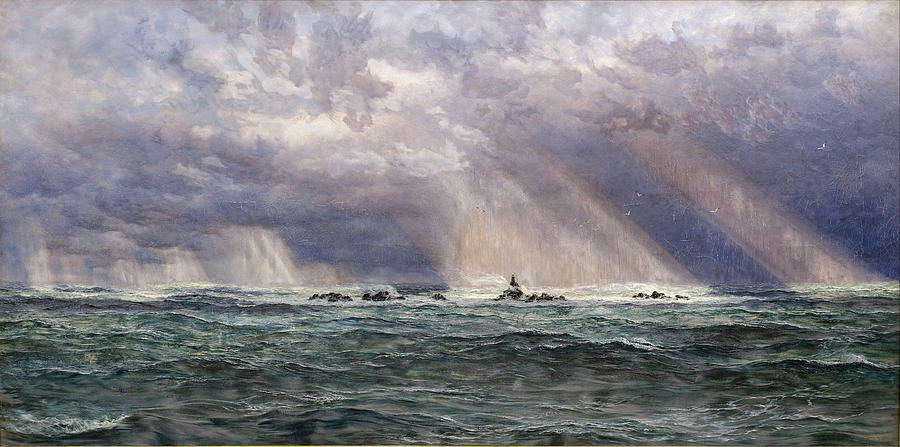 A North-West Gale off the Longships Lighthouse Painting by John Brett