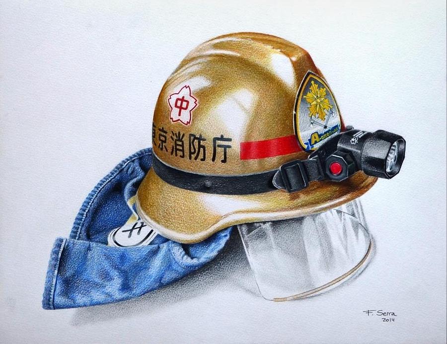 Helmet Drawing - A-One Fire Unit by Ferran Serra.
