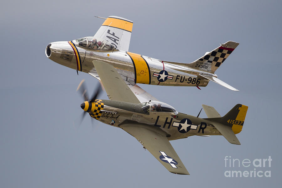 Vintage Photograph - A P-51 Mustang And F-86 Sabre by Rob Edgcumbe