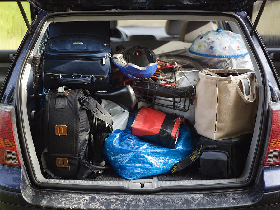 A packed trunk on a car. Photograph by Fredrik Nyman