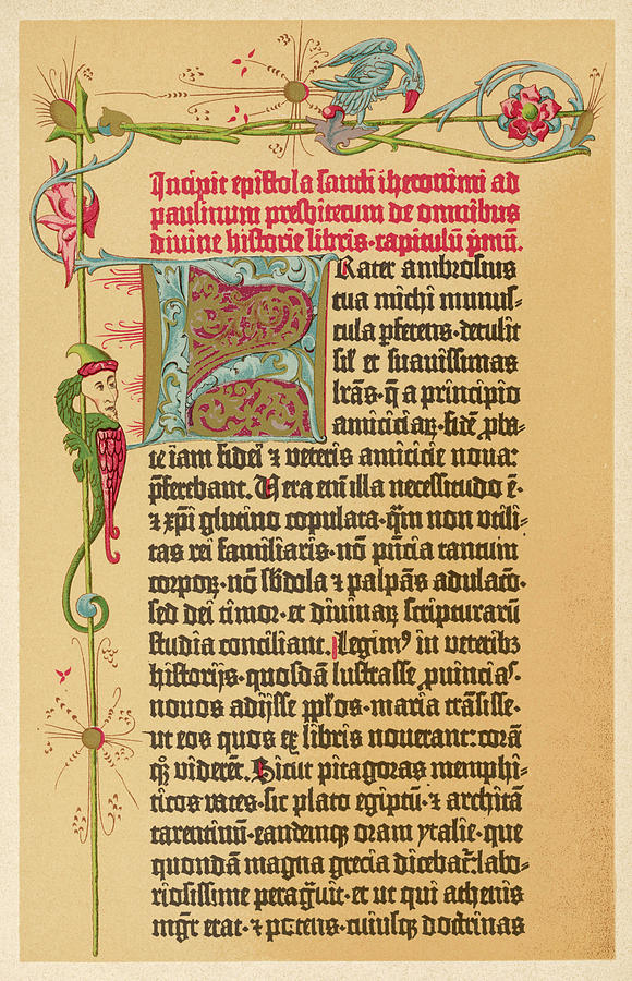 Gutenberg Drawing - A Page From Gutenbergs First Bible by Mary Evans Picture Library