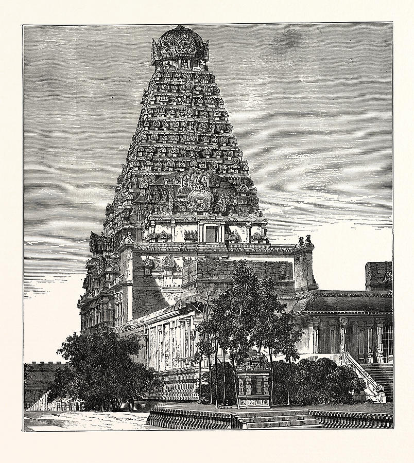 Vintage Drawing - A Pagoda At Tanjore by English School