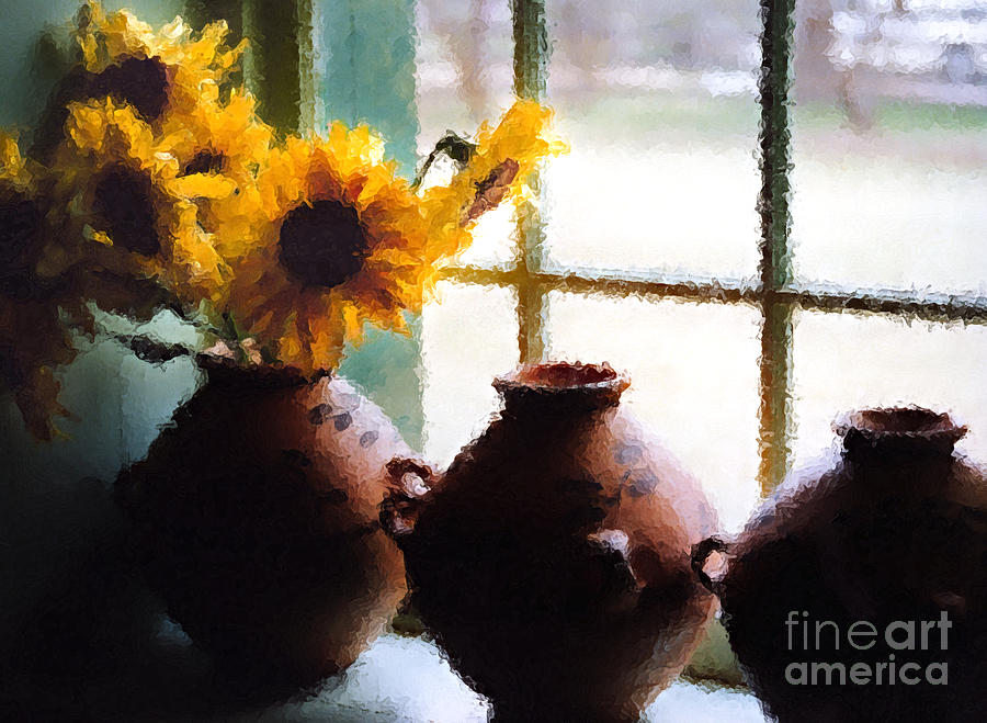 Sunflower Photograph - A Painting Sunflower Still Life on the Window Sill by Mike Nellums