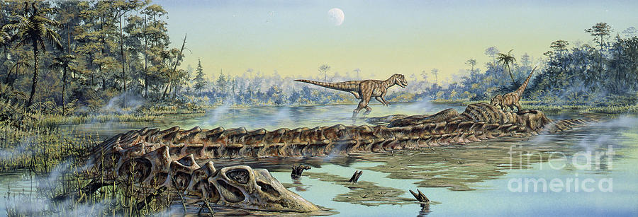 Wildlife Digital Art - A Pair Of Allosaurus Dinosaurs Explore by Mark Hallett