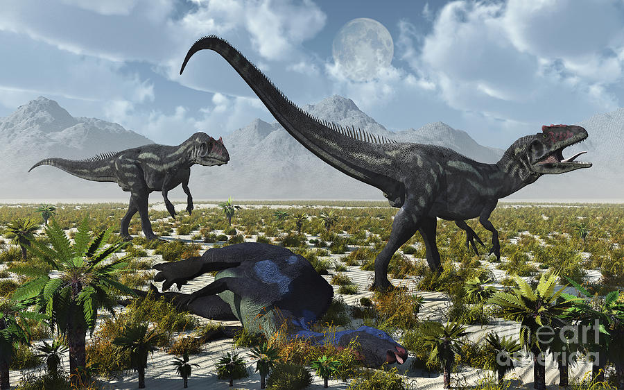 A Pair Of Allosaurus Dinosaurs Kill Digital Art by Mark Stevenson ...