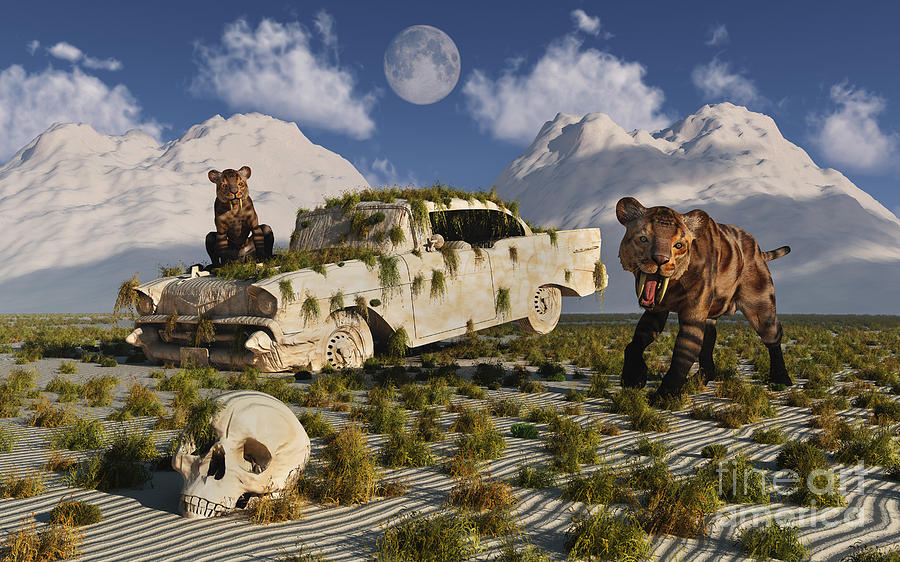 Wildlife Digital Art - A Pair Of Sabre-toothed Tigers Come by Mark Stevenson