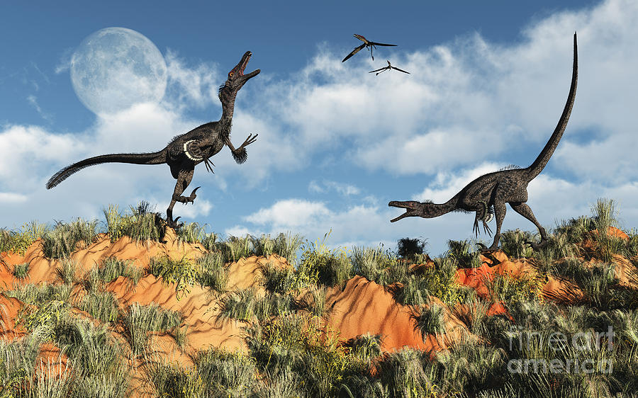 A Pair Of Velociraptors Involved Digital Art