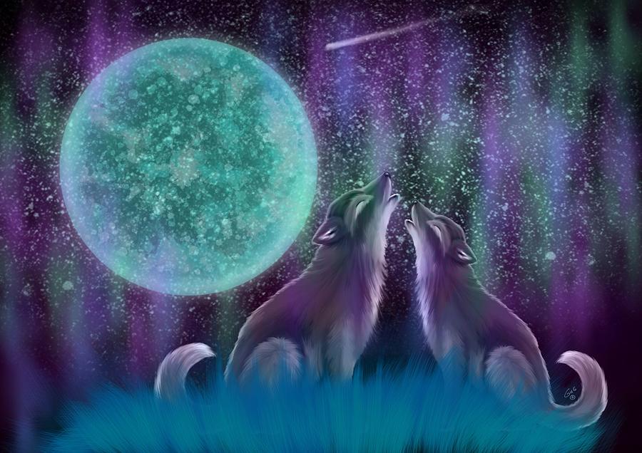 A Pair of Wolves Howling Painting by Nick Gustafson