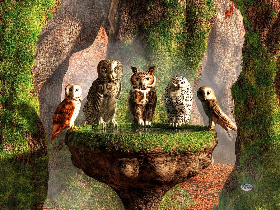 Owl Digital Art - A Parliament of Owls by Daniel Eskridge