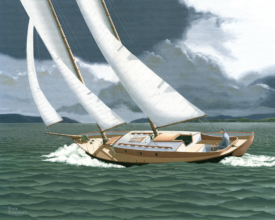 Gulf Islands Painting - A passing squall by Gary Giacomelli