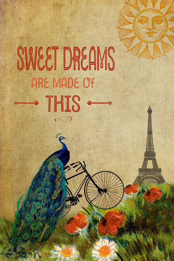 A Peacock in Paris Whimsical Vintage Collage Digital Art by Peggy Collins