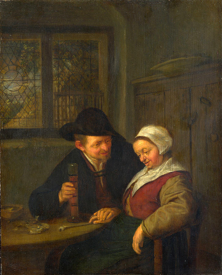 A Peasant courting an Elderly Woman Painting by Adriaen van Ostade